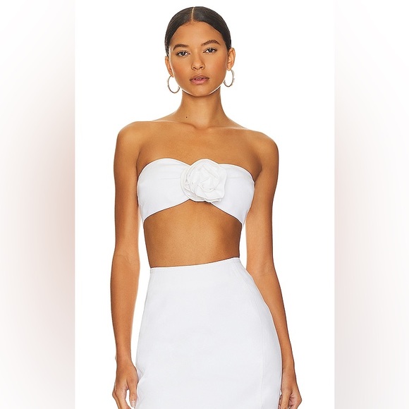 Lamarque Dina Flower removeable rosette Crop Top Ivory White 100% SZ med NWT - Picture 3 of 10